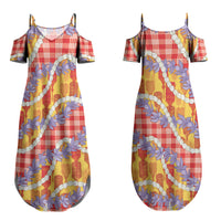 Hawaii Kahili Palaka Motifs Family Matching Summer Maxi Dress and Hawaiian Shirt Hawaiian Honohono Pikake Lei LT14 Mom's Dress Red - Polynesian Pride