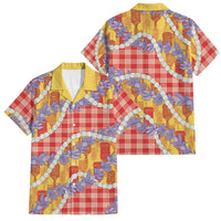 Hawaii Kahili Palaka Motifs Family Matching Summer Maxi Dress and Hawaiian Shirt Hawaiian Honohono Pikake Lei LT14 Dad's Shirt - Short Sleeve Red - Polynesian Pride