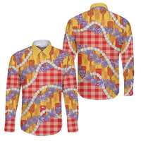 Hawaii Kahili Palaka Motifs Family Matching Tank Maxi Dress and Hawaiian Shirt Hawaiian Honohono Pikake Lei LT14 Dad's Shirt - Long Sleeve Red - Polynesian Pride