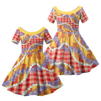 Hawaii Kahili Palaka Motifs Family Matching Tank Maxi Dress and Hawaiian Shirt Hawaiian Honohono Pikake Lei LT14 Daughter's Dress Red - Polynesian Pride