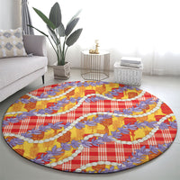 Hawaii Kahili Palaka Motifs Round Carpet Hawaiian Honohono Pikake Lei