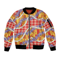 Hawaii Kahili Palaka Motifs Sleeve Zip Bomber Jacket Hawaiian Honohono Pikake Lei