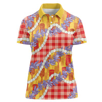 Hawaii Kahili Palaka Motifs Women Polo Shirt Hawaiian Honohono Pikake Lei