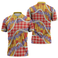 Hawaii Kahili Palaka Motifs Zipper Polo Shirt Hawaiian Honohono Pikake Lei