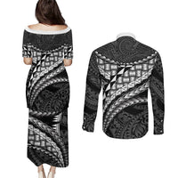Hawaii Lauhala Tattoo Couples Matching Puletasi and Long Sleeve Button Shirt Hawaiian Hala Leaf Weaving