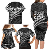 Hawaii Lauhala Tattoo Family Matching Long Sleeve Bodycon Dress and Hawaiian Shirt Hawaiian Hala Leaf Weaving