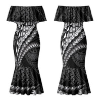 Hawaii Lauhala Tattoo Family Matching Mermaid Dress and Hawaiian Shirt Hawaiian Hala Leaf Weaving LT14 Mom's Dress Black - Polynesian Pride