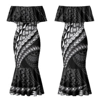Hawaii Lauhala Tattoo Family Matching Mermaid Dress and Hawaiian Shirt Hawaiian Hala Leaf Weaving LT14 Mom's Dress Black - Polynesian Pride