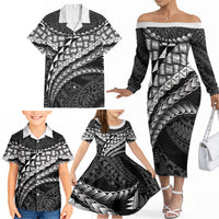 Hawaii Lauhala Tattoo Family Matching Off The Shoulder Long Sleeve Dress and Hawaiian Shirt Hawaiian Hala Leaf Weaving LT14 - Polynesian Pride
