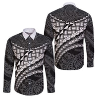 Hawaii Lauhala Tattoo Family Matching Off The Shoulder Long Sleeve Dress and Hawaiian Shirt Hawaiian Hala Leaf Weaving LT14 Dad's Shirt - Long Sleeve Black - Polynesian Pride