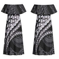 Hawaii Lauhala Tattoo Family Matching Off Shoulder Maxi Dress and Hawaiian Shirt Hawaiian Hala Leaf Weaving LT14 Mom's Dress Black - Polynesian Pride
