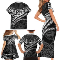 Hawaii Lauhala Tattoo Family Matching Short Sleeve Bodycon Dress and Hawaiian Shirt Hawaiian Hala Leaf Weaving LT14 Mom's Dress Black - Polynesian Pride