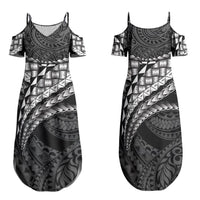Hawaii Lauhala Tattoo Family Matching Summer Maxi Dress and Hawaiian Shirt Hawaiian Hala Leaf Weaving LT14 Mom's Dress Black - Polynesian Pride