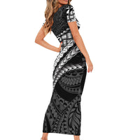 Hawaii Lauhala Tattoo Short Sleeve Bodycon Dress Hawaiian Hala Leaf Weaving