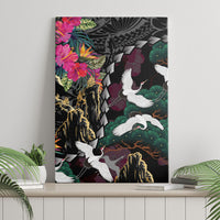 Hawaiian and Japanese Culture Canvas Wall Art Crane Sakura Hibiscus Tropical Vibes