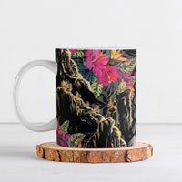 Hawaiian and Japanese Culture Ceramic Mug Crane Sakura Hibiscus Tropical Vibes