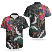 Hawaiian and Japanese Culture Couples Matching Short Sleeve Bodycon Dress and Hawaiian Shirt Crane Sakura Hibiscus Tropical Vibes LT14 - Polynesian Pride