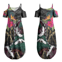 Hawaiian and Japanese Culture Couples Matching Summer Maxi Dress and Hawaiian Shirt Crane Sakura Hibiscus Tropical Vibes LT14 - Polynesian Pride