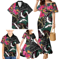 Hawaiian and Japanese Culture Family Matching Mermaid Dress and Hawaiian Shirt Crane Sakura Hibiscus Tropical Vibes LT14 - Polynesian Pride