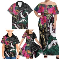 Hawaiian and Japanese Culture Family Matching Off Shoulder Maxi Dress and Hawaiian Shirt Crane Sakura Hibiscus Tropical Vibes LT14 - Polynesian Pride