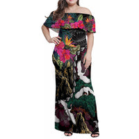 Hawaiian and Japanese Culture Family Matching Off Shoulder Maxi Dress and Hawaiian Shirt Crane Sakura Hibiscus Tropical Vibes