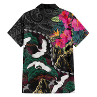 Hawaiian and Japanese Culture Family Matching Short Sleeve Bodycon Dress and Hawaiian Shirt Crane Sakura Hibiscus Tropical Vibes LT14 Dad's Shirt - Long Sleeve Black - Polynesian Pride