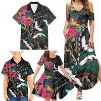 Hawaiian and Japanese Culture Family Matching Summer Maxi Dress and Hawaiian Shirt Crane Sakura Hibiscus Tropical Vibes LT14 - Polynesian Pride