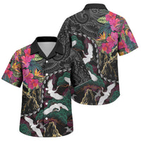 Hawaiian and Japanese Culture Family Matching Summer Maxi Dress and Hawaiian Shirt Crane Sakura Hibiscus Tropical Vibes LT14 Son's Shirt Black - Polynesian Pride