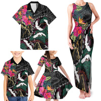 Hawaiian and Japanese Culture Family Matching Tank Maxi Dress and Hawaiian Shirt Crane Sakura Hibiscus Tropical Vibes LT14 - Polynesian Pride