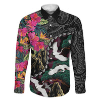 Hawaiian and Japanese Culture Family Matching Tank Maxi Dress and Hawaiian Shirt Crane Sakura Hibiscus Tropical Vibes LT14 Daughter's Dress Black - Polynesian Pride