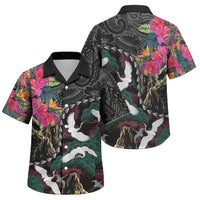 Hawaiian and Japanese Culture Family Matching Tank Maxi Dress and Hawaiian Shirt Crane Sakura Hibiscus Tropical Vibes LT14 Son's Shirt Black - Polynesian Pride