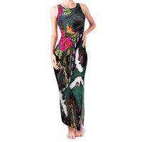 Hawaiian and Japanese Culture Family Matching Tank Maxi Dress and Hawaiian Shirt Crane Sakura Hibiscus Tropical Vibes
