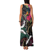 Hawaiian and Japanese Culture Family Matching Tank Maxi Dress and Hawaiian Shirt Crane Sakura Hibiscus Tropical Vibes