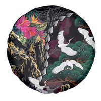 Hawaiian and Japanese Culture Spare Tire Cover Crane Sakura Hibiscus Tropical Vibes