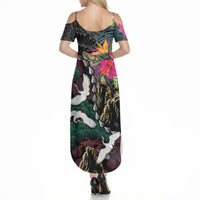 Hawaiian and Japanese Culture Summer Maxi Dress Crane Sakura Hibiscus Tropical Vibes LT14 - Polynesian Pride