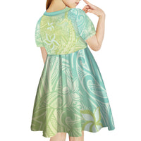 Baby Green Gradient Polynesia Kid Short Sleeve Dress Hawaiian Tribal Hammerhead Shark Tattoo