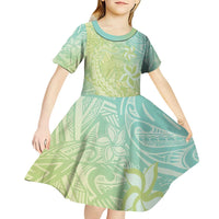 Baby Green Gradient Polynesia Kid Short Sleeve Dress Hawaiian Tribal Hammerhead Shark Tattoo