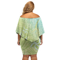 Baby Green Gradient Polynesia Off Shoulder Short Dress Hawaiian Tribal Hammerhead Shark Tattoo LT14 - Polynesian Pride