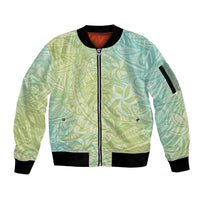 Baby Green Gradient Polynesia Sleeve Zip Bomber Jacket Hawaiian Tribal Hammerhead Shark Tattoo