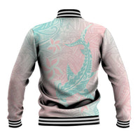 Baby Pink Gradient Polynesia Baseball Jacket Hawaiian Tribal Hammerhead Shark Tattoo LT14 - Polynesian Pride