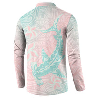 Baby Pink Gradient Polynesia Button Sweatshirt Hawaiian Tribal Hammerhead Shark Tattoo LT14 - Polynesian Pride