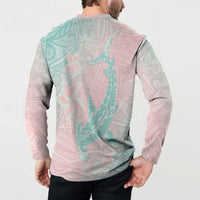Baby Pink Gradient Polynesia Button Sweatshirt Hawaiian Tribal Hammerhead Shark Tattoo LT14 - Polynesian Pride
