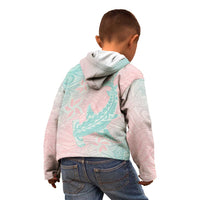Baby Pink Gradient Polynesia Kid Hoodie Hawaiian Tribal Hammerhead Shark Tattoo