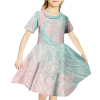 Baby Pink Gradient Polynesia Kid Short Sleeve Dress Hawaiian Tribal Hammerhead Shark Tattoo