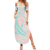 Baby Pink Gradient Polynesia Summer Maxi Dress Hawaiian Tribal Hammerhead Shark Tattoo LT14 Women Baby Pink - Polynesian Pride