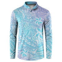 Baby Blue Gradient Polynesia Button Sweatshirt Hawaiian Tribal Hammerhead Shark Tattoo LT14 Baby Blue - Polynesian Pride
