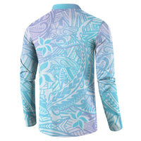 Baby Blue Gradient Polynesia Button Sweatshirt Hawaiian Tribal Hammerhead Shark Tattoo LT14 - Polynesian Pride