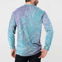 Baby Blue Gradient Polynesia Button Sweatshirt Hawaiian Tribal Hammerhead Shark Tattoo LT14 - Polynesian Pride