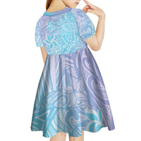 Baby Blue Gradient Polynesia Kid Short Sleeve Dress Hawaiian Tribal Hammerhead Shark Tattoo