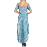 Baby Blue Gradient Polynesia Summer Maxi Dress Hawaiian Tribal Hammerhead Shark Tattoo LT14 - Polynesian Pride
